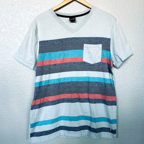 Tony Hawk Striped Tan Gray Blue Pocket T-Shirt L - Picture 1 of 4